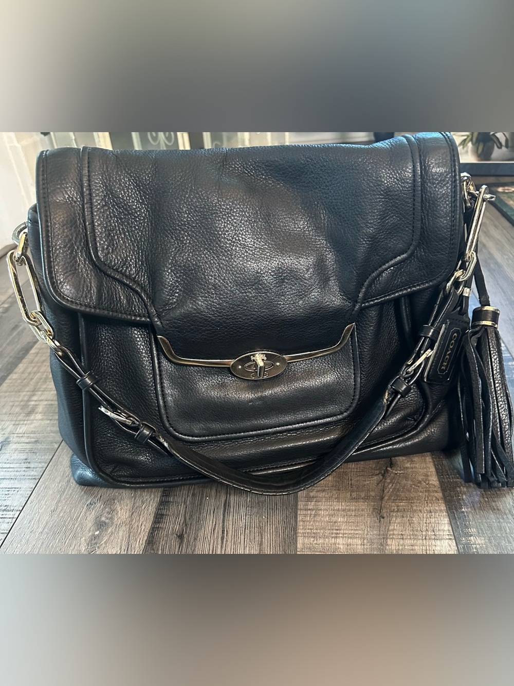 COACH Large Madison Sadie 28218 Flap Satchel Bag Black